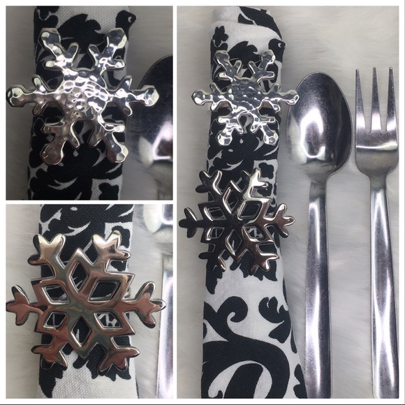 Crate&Barrel Other - SOLD: Silver Snowflake Napkin Ring 4 Set